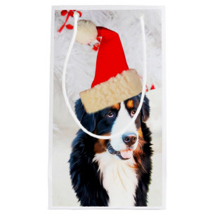 Bernese Mountain Dog W Christmas Hat Gift Bag