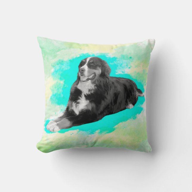 Bernese Mountain Dog Watercolor Art Cushion (Front)