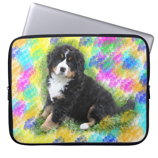 Bernese Mountain Dog Watercolor Art Painting Laptop Sleeve (Front)