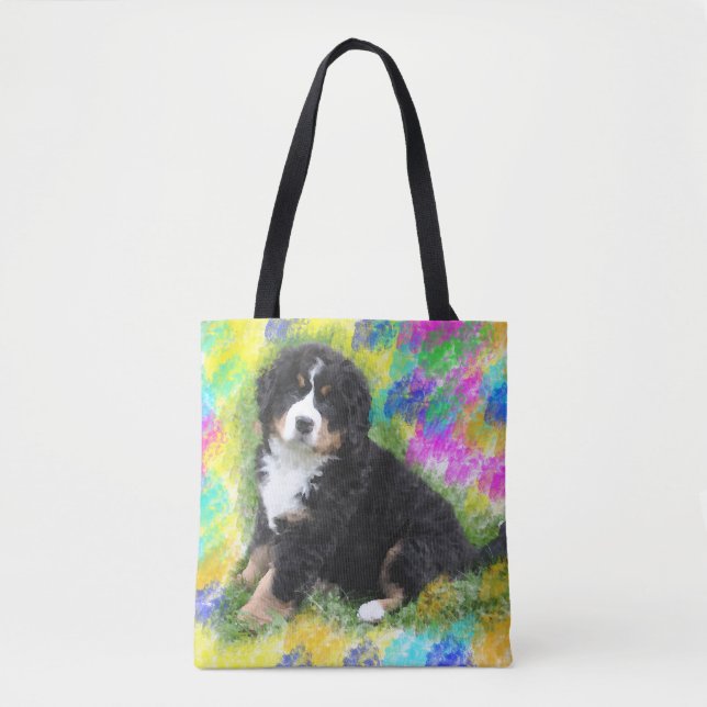 Bernese Mountain Dog Watercolor Art Painting Tote Bag (Front)