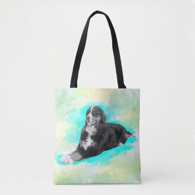 Bernese Mountain Dog Watercolor Art Tote Bag (Front)