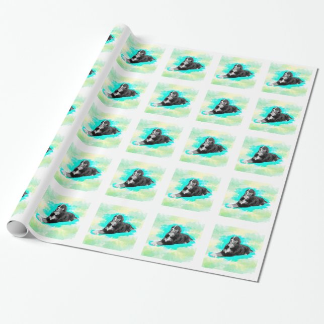 Bernese Mountain Dog Watercolor Art Wrapping Paper (Unrolled)