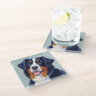 Bernese Mountain Dog   Watercolor Painting Glass Coaster