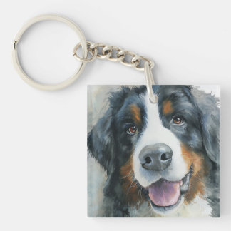 Bernese Mountain dog watercolor portrait Key Ring