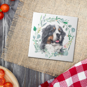 Bernese Mountain Dog Watercolor Wreath Tile