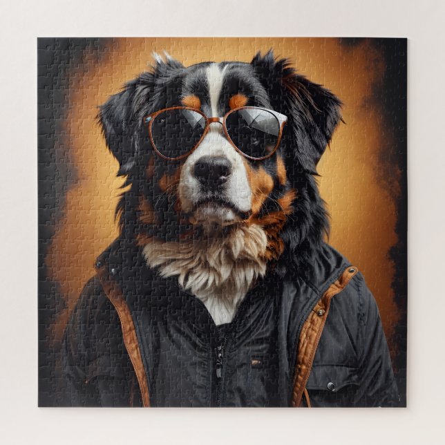 Bernese Mountain Dog Wearing Jacket And Sunglasses Jigsaw Puzzle (Vertical)