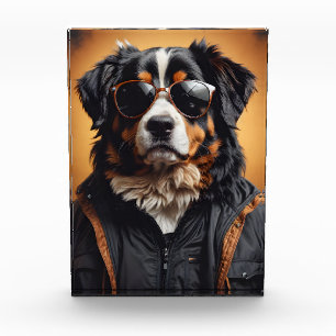 Bernese Mountain Dog Wearing Jacket And Sunglasses Photo Block
