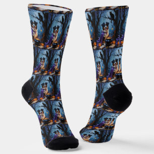 Bernese Mountain Dog Whimsical Halloween Painting Socks