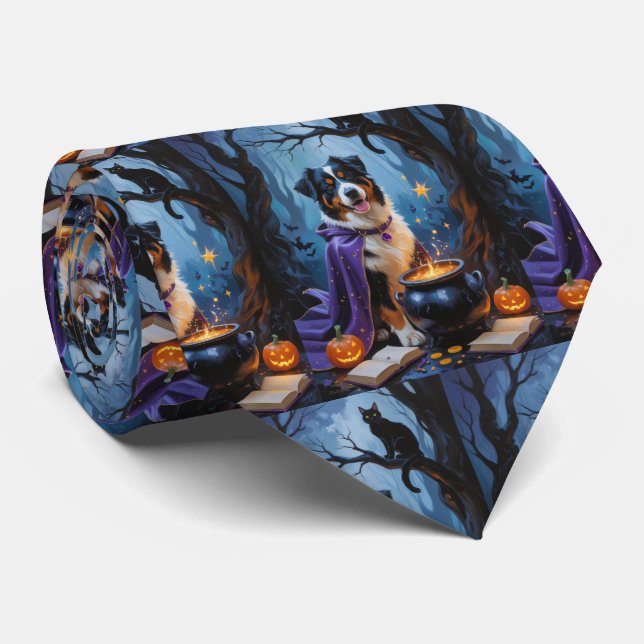 Bernese Mountain Dog Whimsical Halloween Painting Tie (Rolled)