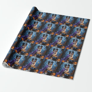 Bernese Mountain Dog Whimsical Halloween Painting Wrapping Paper