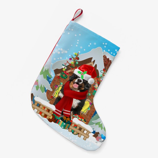 Bernese Mountain dog with Christmas gifts Small Christmas Stocking (Front (Hanging))