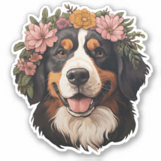 Bernese Mountain Dog with Flowers Sticker