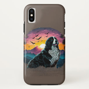 Bernese Mountain Dog with Mountain Sunrise view iPhone X Case