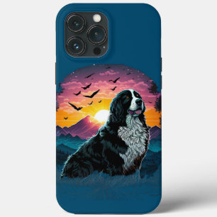 Bernese Mountain Dog with Mountain Sunrise view iPhone 13 Pro Max Case