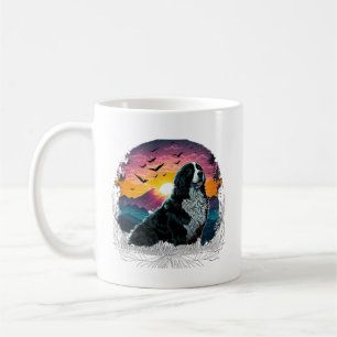 Bernese Mountain Dog with Mountain Sunrise view Coffee Mug