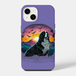 Bernese Mountain Dog with Mountain Sunrise view iPhone 14 Case