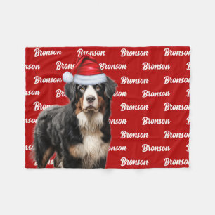 Bernese Mountain Dog with Name Christmas Holiday Fleece Blanket