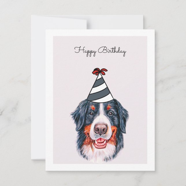 Bernese Mountain Dog with Party Hat Card (Front)