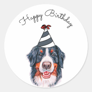 Bernese Mountain Dog with Party Hat Classic Round Sticker
