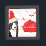Bernese Mountain Dog with red Christmas Ornament Jewellery Box<br><div class="desc">Bernese Mountain Dog with red Christmas Ornament and santa hat</div>