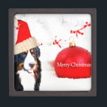 Bernese Mountain Dog with red Christmas Ornament Jewellery Box<br><div class="desc">Bernese Mountain Dog with red Christmas Ornament and santa hat</div>