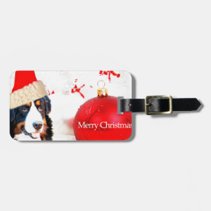 Bernese Mountain Dog with red Christmas Ornament Luggage Tag