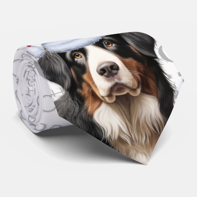 Bernese Mountain Dog Woof Christmas Pet Lover Tie (Rolled)