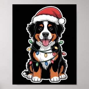 Bernese Mountain Dog Wrapped In Christmas Lights Poster