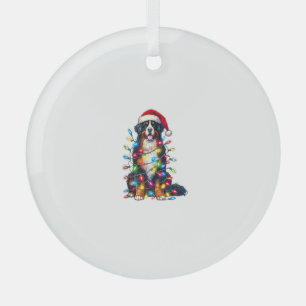 Bernese Mountain Dog x Christmas Lights Glass Tree Decoration