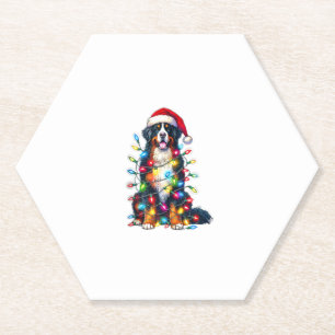 Bernese Mountain Dog x Christmas Lights Paper Coaster