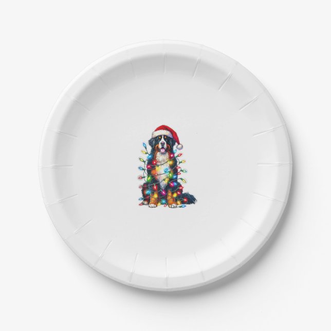 Bernese Mountain Dog x Christmas Lights  Paper Plate (Front)