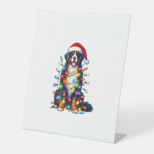 Bernese Mountain Dog x Christmas Lights Pedestal Sign