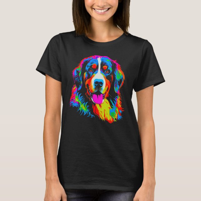 Bernese Mountain Dog Yellow Pink Orange Blue Green T-Shirt (Front)