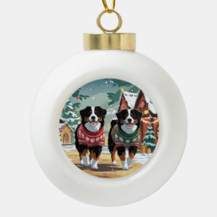 Bernese Mountain Dogs Christmas Snow Holiday Ceramic Ball Christmas Ornament