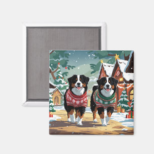 Bernese Mountain Dogs Christmas Snow Holiday Magnet
