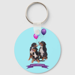 Bernese Mountain Dogs Happy Birthday Key Ring
