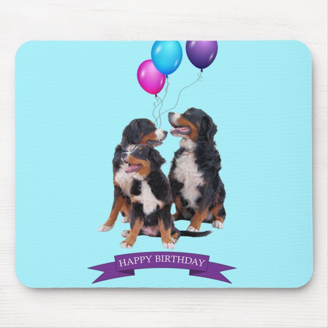 Bernese Mountain Dogs Happy Birthday Mousepad (Front)