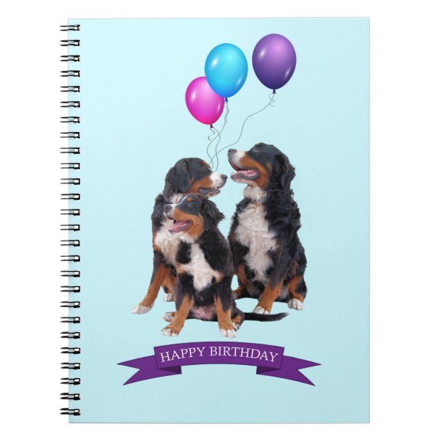 Bernese Mountain Dogs Happy Birthday Notebook (Front)