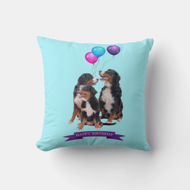 Bernese Mountain Dogs Happy Birthday Pillow (Front)