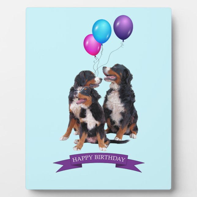Bernese Mountain Dogs Happy Birthday Plaque (Front)
