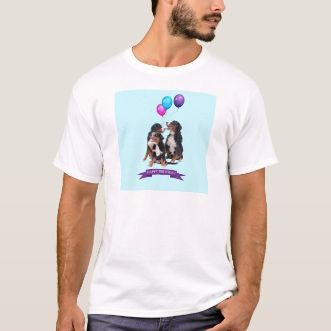Bernese Mountain Dogs Happy Birthday T-Shirt (Front)