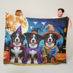 Bernese Mountain Dogs Pumpkin Halloween Funny Fleece Blanket