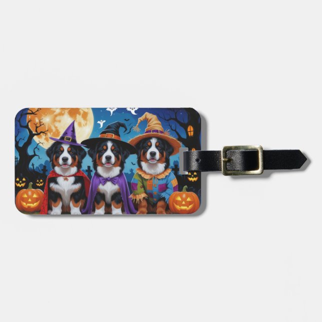 Bernese Mountain Dogs Pumpkin Halloween Funny Luggage Tag (Front Horizontal)