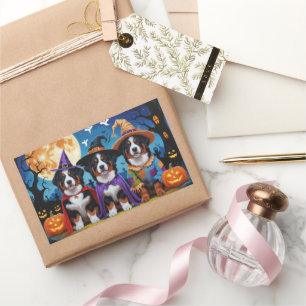 Bernese Mountain Dogs Pumpkin Halloween Funny Rectangular Sticker