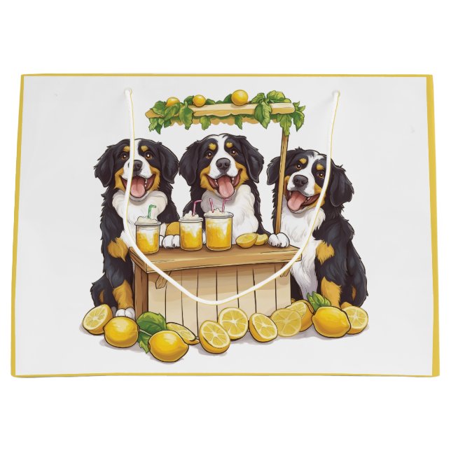 Bernese Mountain Dogs Running A Lemonade Stand Large Gift Bag (Front)