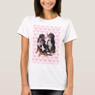 Bernese Mountain Dogs with Pink Hearts T-Shirt