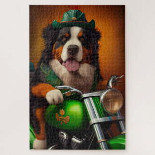 Bernese Mountain Driving Bike St. Patrick's Day Jigsaw Puzzle