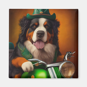 Bernese Mountain Driving Bike St. Patrick's Day Magnet