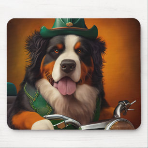 Bernese Mountain Driving Bike St. Patrick's Day Mouse Mat