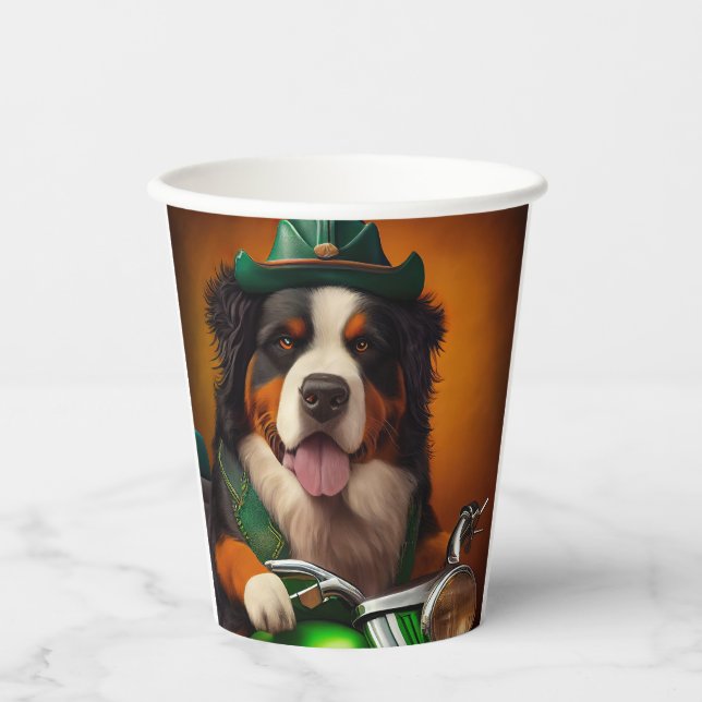 Bernese Mountain Driving Bike St. Patrick's Day Paper Cups (Front)